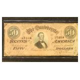 CSA Paper Money 1864 $50 Note, T-66, circulated