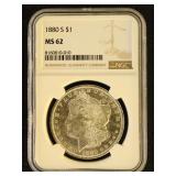 US Coins 1880-S Morgan Silver Dollar Graded MS62 b