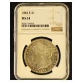 US Coins 1881-S Morgan Silver Dollar Graded MS62 b