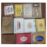 Cigar Boxes, Vintage group of 11 different in bank