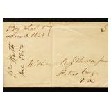 1850 Big Lick Stampless Folded Letter, Manuscript