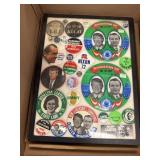 Political Buttons mounted in frame, mostly 1950s-1