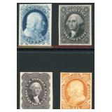 US Plate Proof Stamps 4 different all on Card (P4)