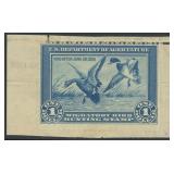 US Stamps #RW1 Mint No Gum on piece CV $175