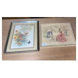 Pair of Framed Prints - Floral and Courting Couple