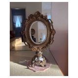 Ornate Gold-Tone Vanity Mirror on Stand