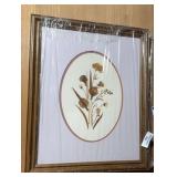 Framed Floral Pressed Flower Art and Framed Pencil Drawing