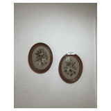 Pair of Oval Floral Needlepoint Wall Hangings