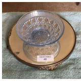 Pressed Glass Bowl on Mirrored Stand