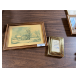 Framed Winter Scene Print and Small Gold Tone Frame