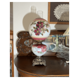 Floral Decorated Oil Lamp with Glass Chimney