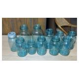 Collection of Assorted Glass Mason Jars (including Blue Ball)