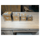 Set of Four Wooden Kitchen Canisters: Flour, Sugar, Coffee, Tea
