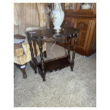 Dark Wood Oval End Table with Shelf
