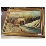 Vintage Framed Waterfall Scene Painting