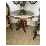 Round Marble Top Table with Wood Base