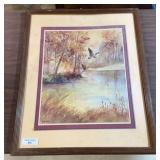 Joan Burr Signed Framed Print - Flying Geese over Lake