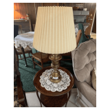 Brass Finish Table Lamp with Wood Accent Table