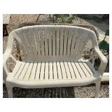 Outdoor Bench, Plant, and Decorative Planter