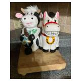 Horse Cookie Jar, Plush Cow, and Wood Cutting Board Set