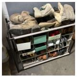 Assorted Footwear Lot - Boots, Shoes, & Storage Rack