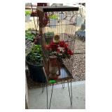Decorative Metal Birdcage on Stand with Lantern & Floral Arrangement