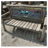 Rustic Log Bench with Horse Motif