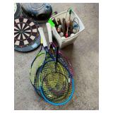 Sports and Entertainment Lot - Dart Board, Tennis Rackets, and More!