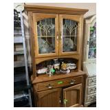Oak China Cabinet with Leaded Glass Doors- no contents
