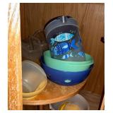 Mixed Collection of Kitchen Containers, Bowls, and Pitchers