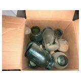 Mixed Box Lot: Jars, Grinder, Home Decor, Glass Insulator