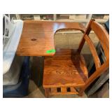 Wooden School Desk with Attached Chair