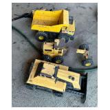 Lot of Tonka Trucks - Dump Truck, Grader, Bulldozer, and Shovel