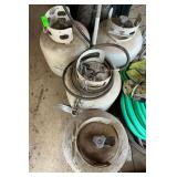 Lot of 4 Propane Tanks with Hoses and Regulator