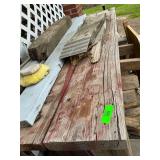 Wooden Table and Mixed Lot of Lumber and Wood Pieces