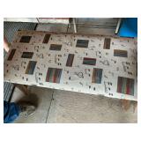 Upholstered Bench with Music Note Pattern & Wooden Side Table