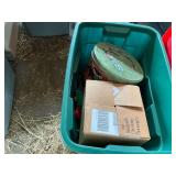 Storage Bin with Christmas Decorations and Seashell Collection