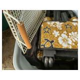 Mixed Lot: Turtle Print Rolling Suitcase, Horse Art, Wooden Rocking Horses, Basket