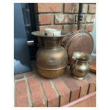 Brass Union Pacific Pitcher and Copper Fireplace Set