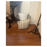 Wire Basket with Decorative Pillows and Jar