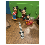 Mickey Mouse Collectible Lot - Coin Banks, Gumball Machine, Ruler