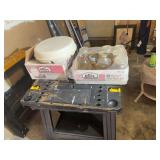 Lot of Kerr Mason Jars, Tupperware Party Serving Dish, and Black Workmate