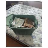 Large Assortment of Fabric Samples in Storage Tote