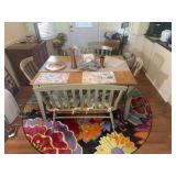 Extendable Dining Table with 4 Chairs, bench, Placemats, and Decor