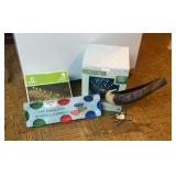 Outdoor Decor Bundle - Solar Lights, Terracotta Candles, and Metal Bird Planter
