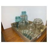 Assorted Glass Collection Including Mason Jars and Inkwells