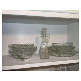 Clear Pressed Glass Cruet and Assorted Bowls