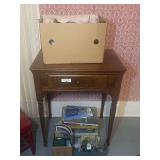 Singer Sewing Machine in Wooden Cabinet with Accessories