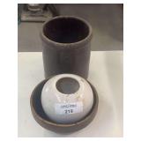 Two-Piece Ceramic Crock/Bowl Set and White Frankoma pc