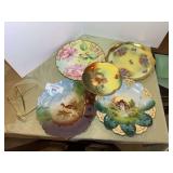Collection of Five Decorative Porcelain Plates with Display Stand